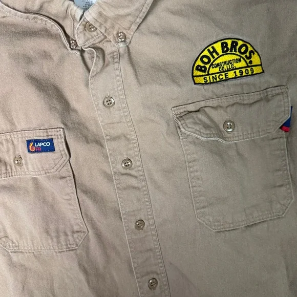 Lot of 2 LAPCO FR Mens Khaki Flame Resistant Work Shirts Boh Bros XXL IKH7 CAT2 - Picture 11 of 14